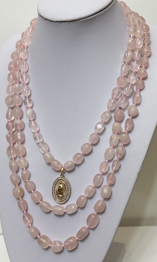 Quartzo rosa com 'Vrgin Maria'. Alta qualidade AAA. Pureza divina do santo. - Colar com pingente - Com fecho de prata 925 #2.1
