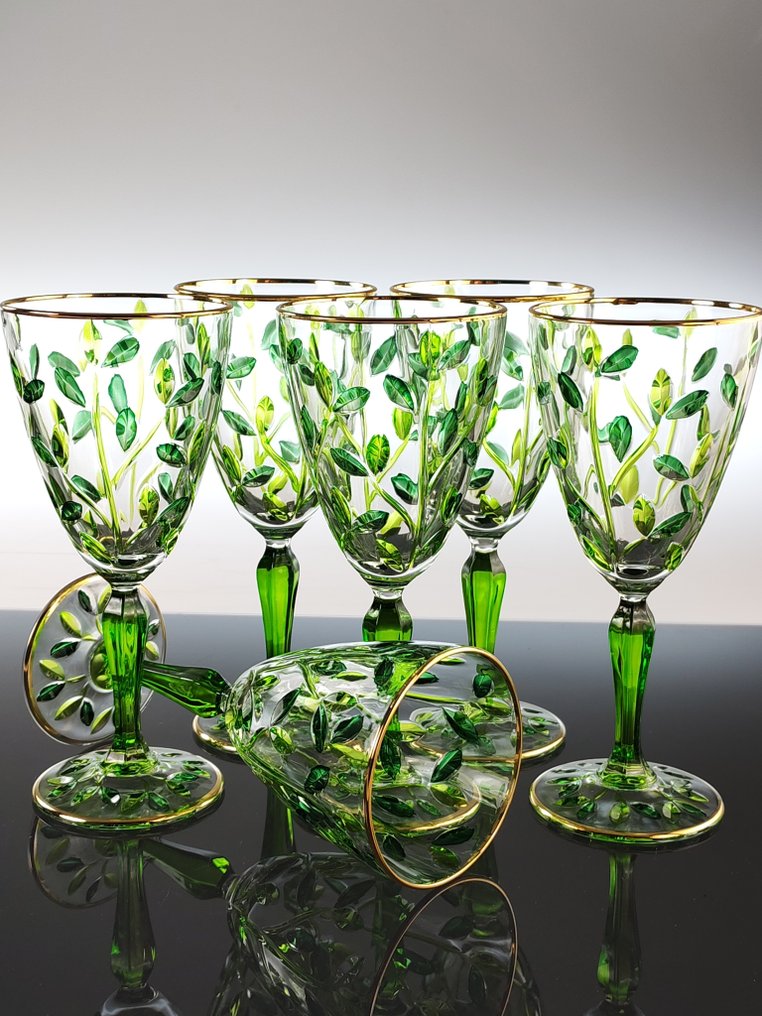 Secoloventesimo - 圣杯 (6) - Leaves Gold Chalice - 24K金 - 无铅水晶 #1.0