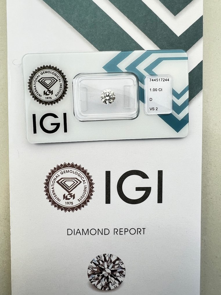 没有保留价 - 1 pcs 钻石  (天然)  - 1.00 ct - 圆形 - D (无色) - VS2 轻微内含二级 - 国际宝石研究院（IGI） #1.0
