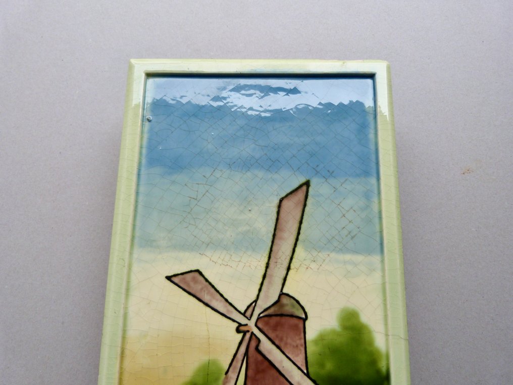 工業設備 - 約1910年產的帶有風車圖案的古董壁爐瓷磚 - 德國 #3.2