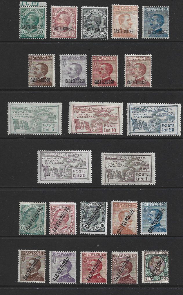 Italienska Egeiska öarna - Castelrosso 1922/1924 - Italienska frimärken från 1906-1920 med överstämplningen "Castelrosso" Sassone s1-3 (#1-24) för - Sassone s1/3 #1-24 #1.0