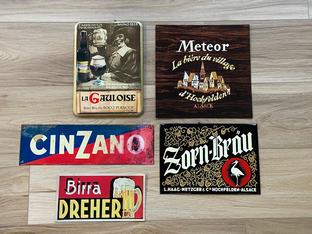 Cinzano, Bières La Gauloise, Dreher, Zorn-Brau, Meteor / Rob Otten, H.Phillippault, Cipas - Plaque - Glacoide / metal #1.0