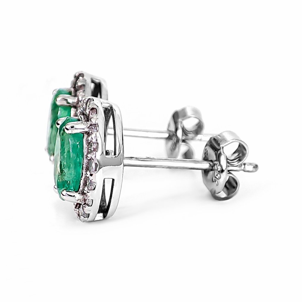 Ingen reservasjonspris - Øredobber - 14 karat Zambia, Hvitt gull - 1.82ct. tw. Smaragd - Diamant - IGI-sertifikat #3.2