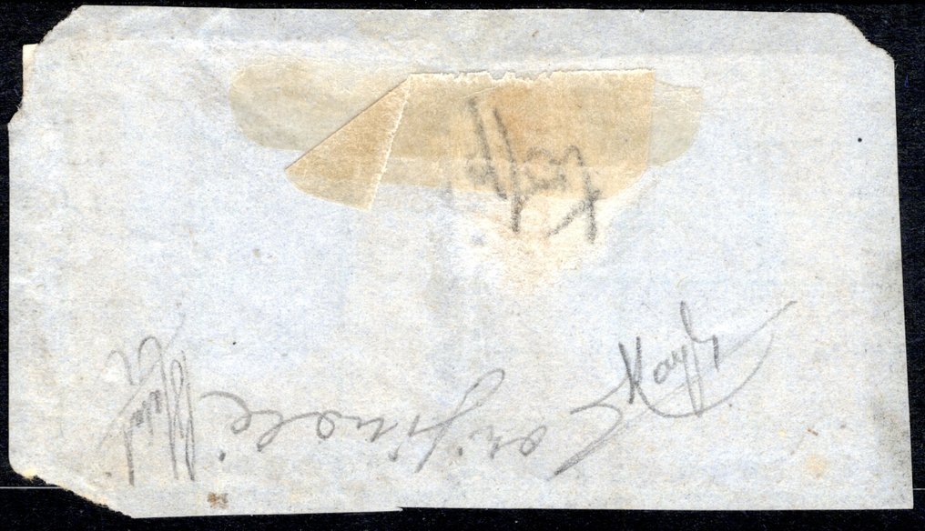 義大利王國 1862 - 一片包含两个80分黄色橙色样本的碎片，两个都在右侧的纸边上。 - Sassone n. 4 #1.0