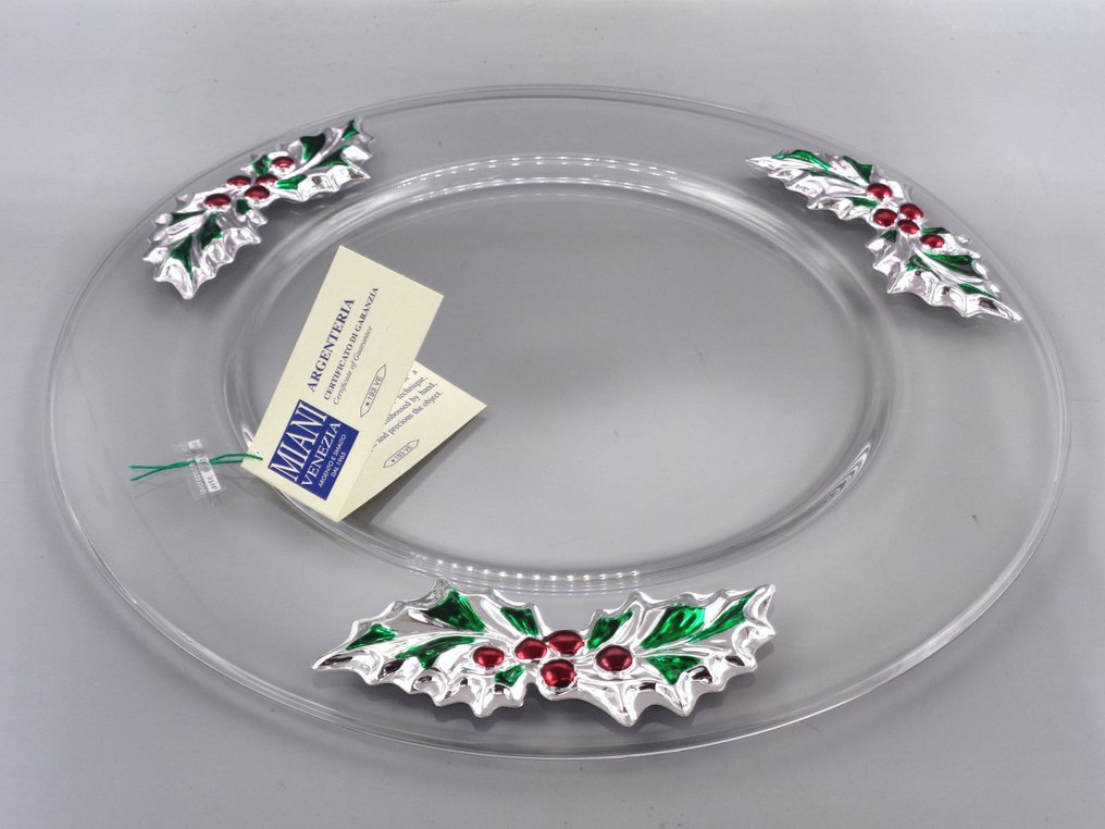PG-MIANI Argenteria - Tablett - Versilbert, Mosaikglas und Glas - Weihnachtliche Stechpalme #1.0