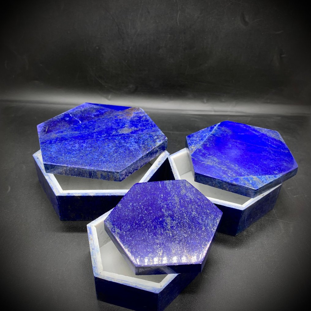 Χειροποίητο φυσικό κουτί κοσμημάτων από Lapis Lazuli - από το Badakhshan, Αφγανιστάν - 700g - (3) κουτί κοσμημάτων- 700 g - (3) #1.0
