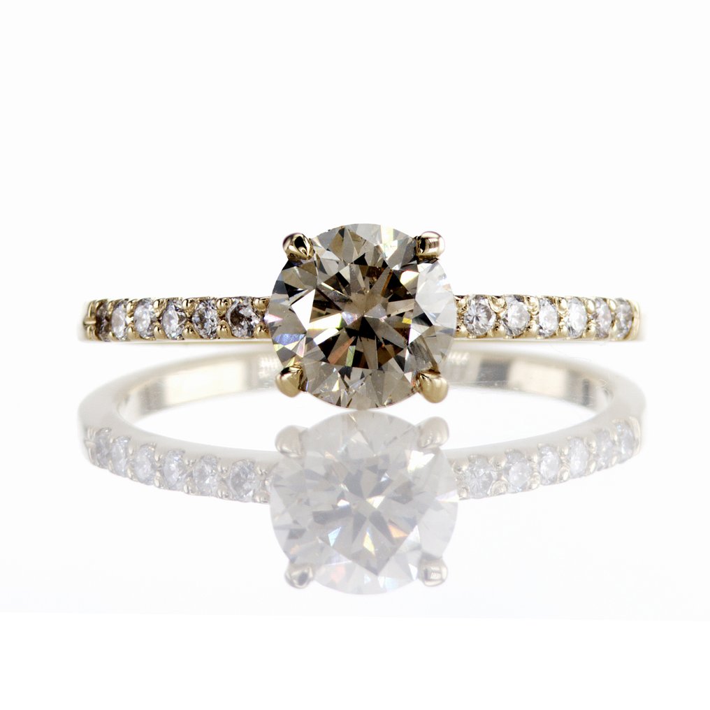 χωρίς τιμή ασφαλείας - Δαχτυλίδι αρραβώνων - 14 καράτια Κίτρινο χρυσό -  1.01ct. tw. Διαμάντι (Φυσικού χρώματος) - Διαμάντι #1.0