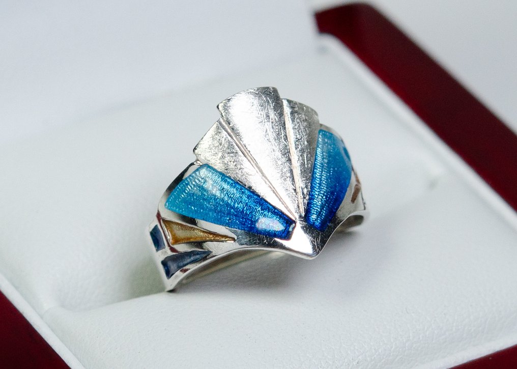 Art Deco - 925 ασημένιο - Emaille - Δαχτυλίδι #1.0