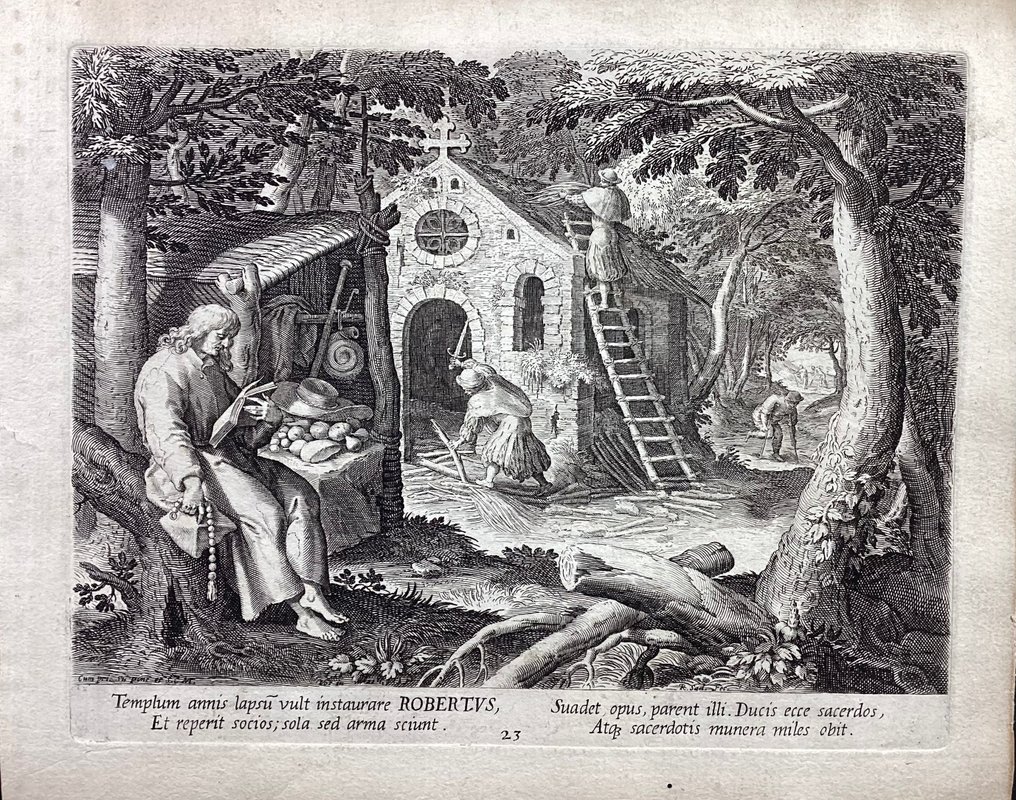 Raphael Sadeler (1560-1631/2), after Maerten De Vos - San Roberto, da Oraculum Anachoreticum #1.0