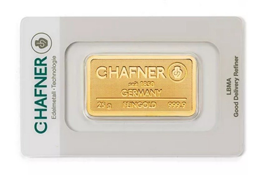 25 grams - Gold .999 - C. Hafner - Sealed & with certificate #1.0