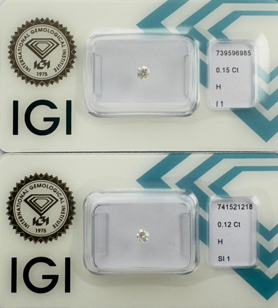 χωρίς τιμή ασφαλείας - 2 pcs Διαμάντι (Φυσικό) - 0.27 ct - Στρογγυλό - H - I1, SI1 - International Gemological Institute (IGI) - Ζεύγος #1.0