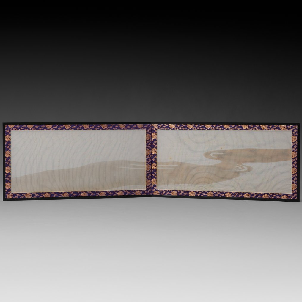 Furosaki'byôbu 風炉先屏風 (αναδιπλούμενη οθόνη τελετής τσαγιού) - Lacquered wood, Silk, Mesh - Ιαπωνία - Υστερία περιόδου Σόχα (δεκαετίες 1970–1980) #1.0