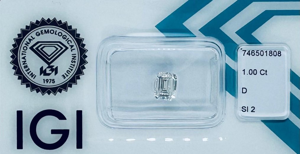 Nincs minimálár - 1 pcs Gyémánt  (Természetes)  - 1.00 ct - Smaragd - D (színtelen) - SI2 - Nemzetközi Gemmológiai Intézet (IGI) #1.0