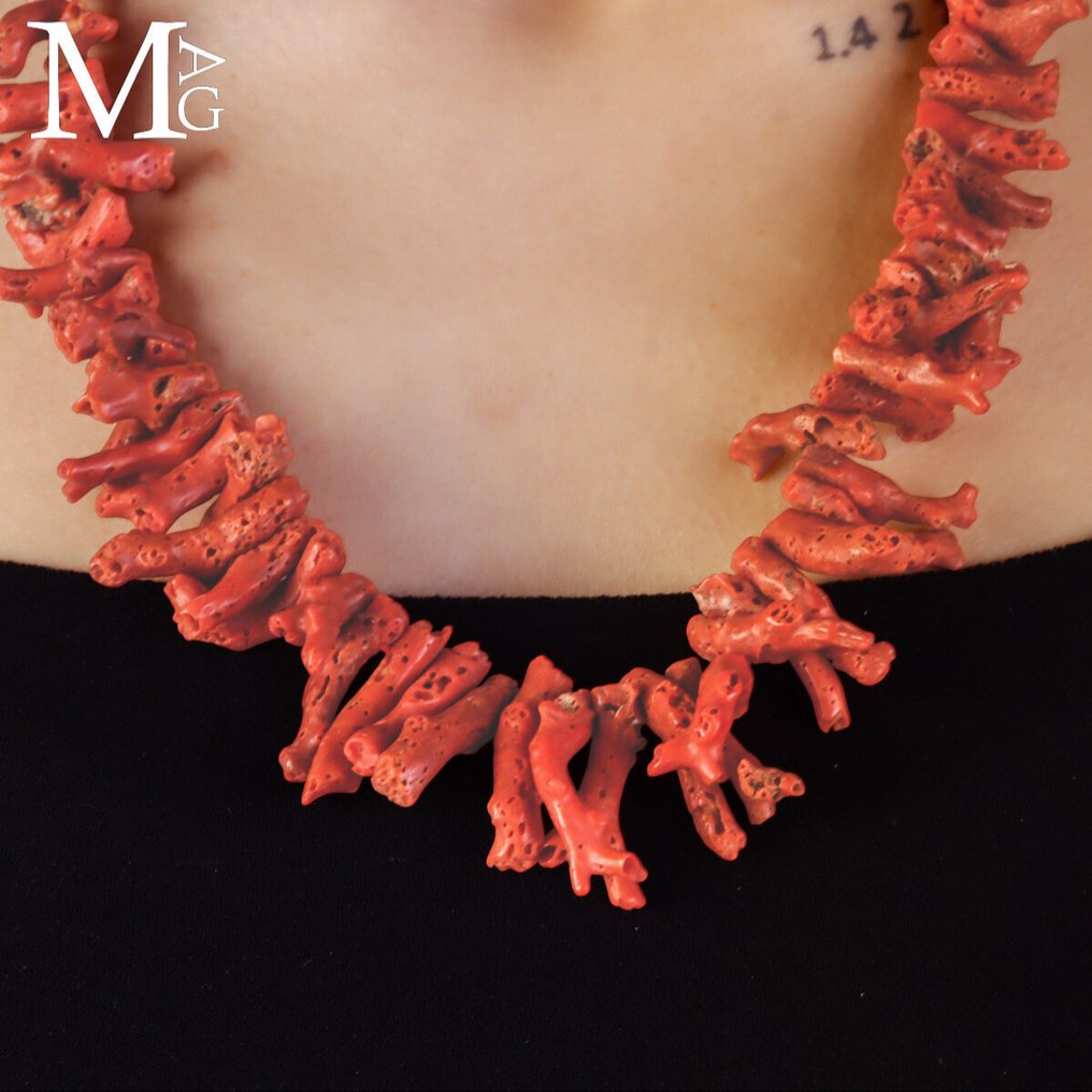 非凡的撒丁岛红珊瑚项链 - 925银配件 - 珊瑚 - Corallium Rubrum, Alghero #3.2