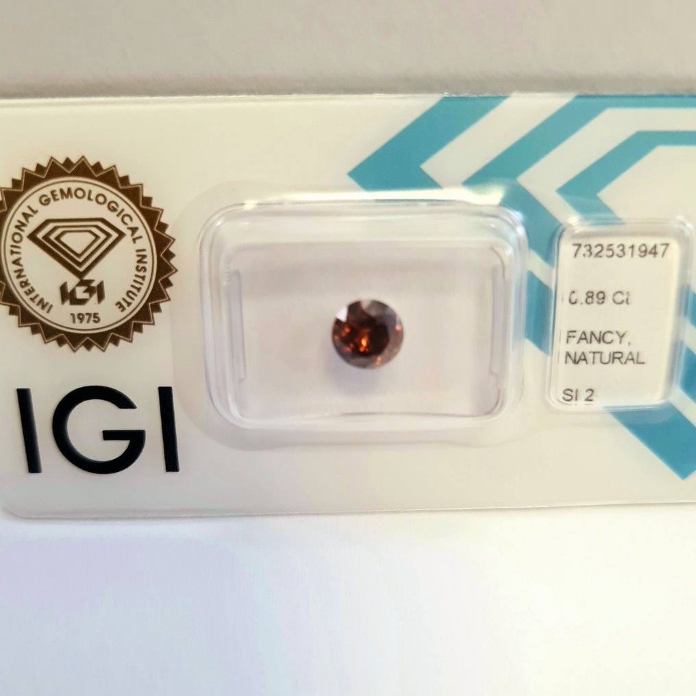没有保留价 - 1 pcs 钻石  (天然色彩的)  - 0.89 ct - 圆形 - Fancy deep 棕色 橙色 - SI2 微内含二级 - 国际宝石研究院（IGI） #3.2