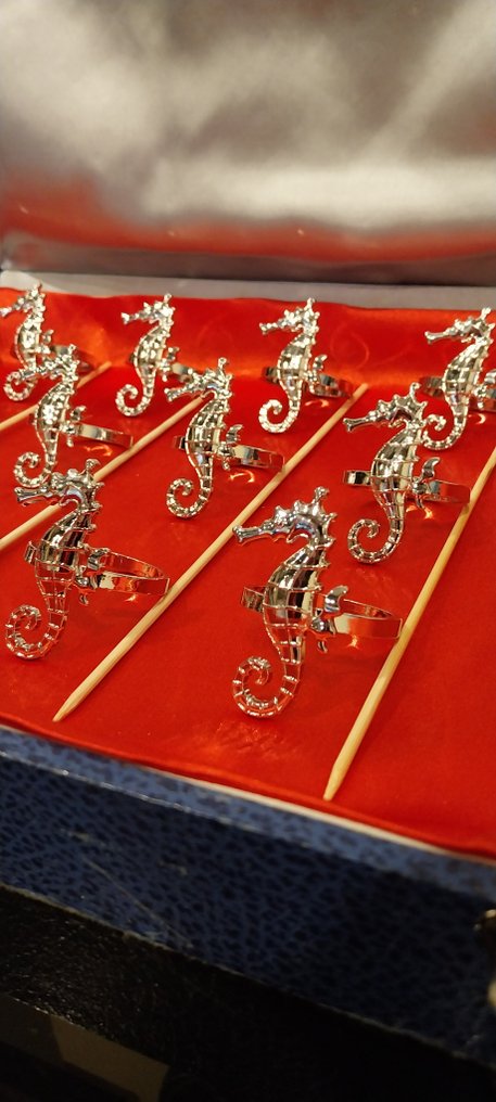 Δαχτυλίδι πετσέτας (12) - Ιππόκαμποι - ασημένιο μέταλλο #4.3