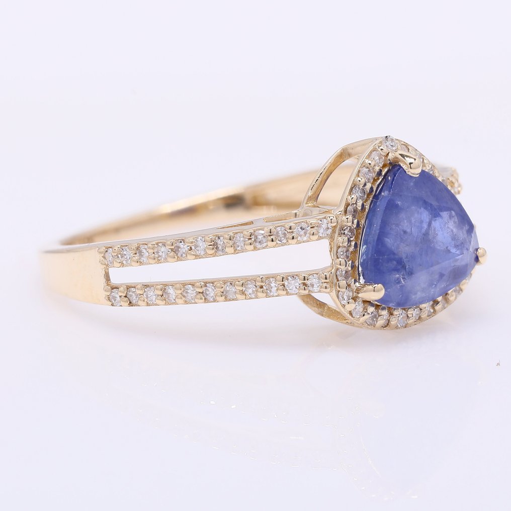 Sans prix de réserve - Bague - 14 carats Or jaune - 2.06ct. tw. Saphir - Diamant #1.0