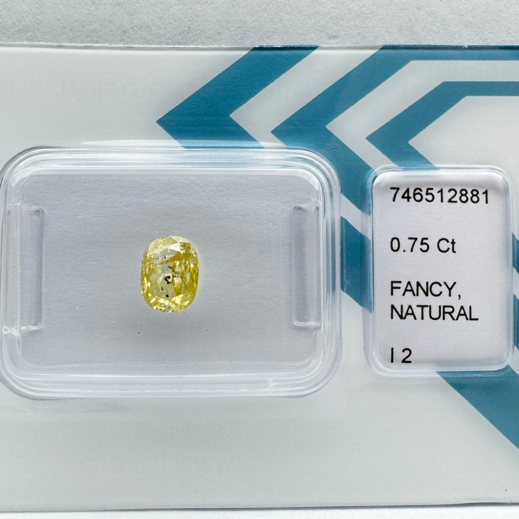 没有保留价 - 1 pcs 钻石  (天然色彩的)  - 0.75 ct - 枕形 - Fancy vivid 黄色 - I2 内含二级 - 国际宝石研究院（IGI） #1.0