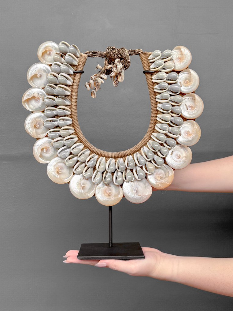 Decorative ornament - NO RESERVE PRICE - SN21 - Decorative shell necklace on a custom stand - Iatmul style - Papua New Guinea #1.0