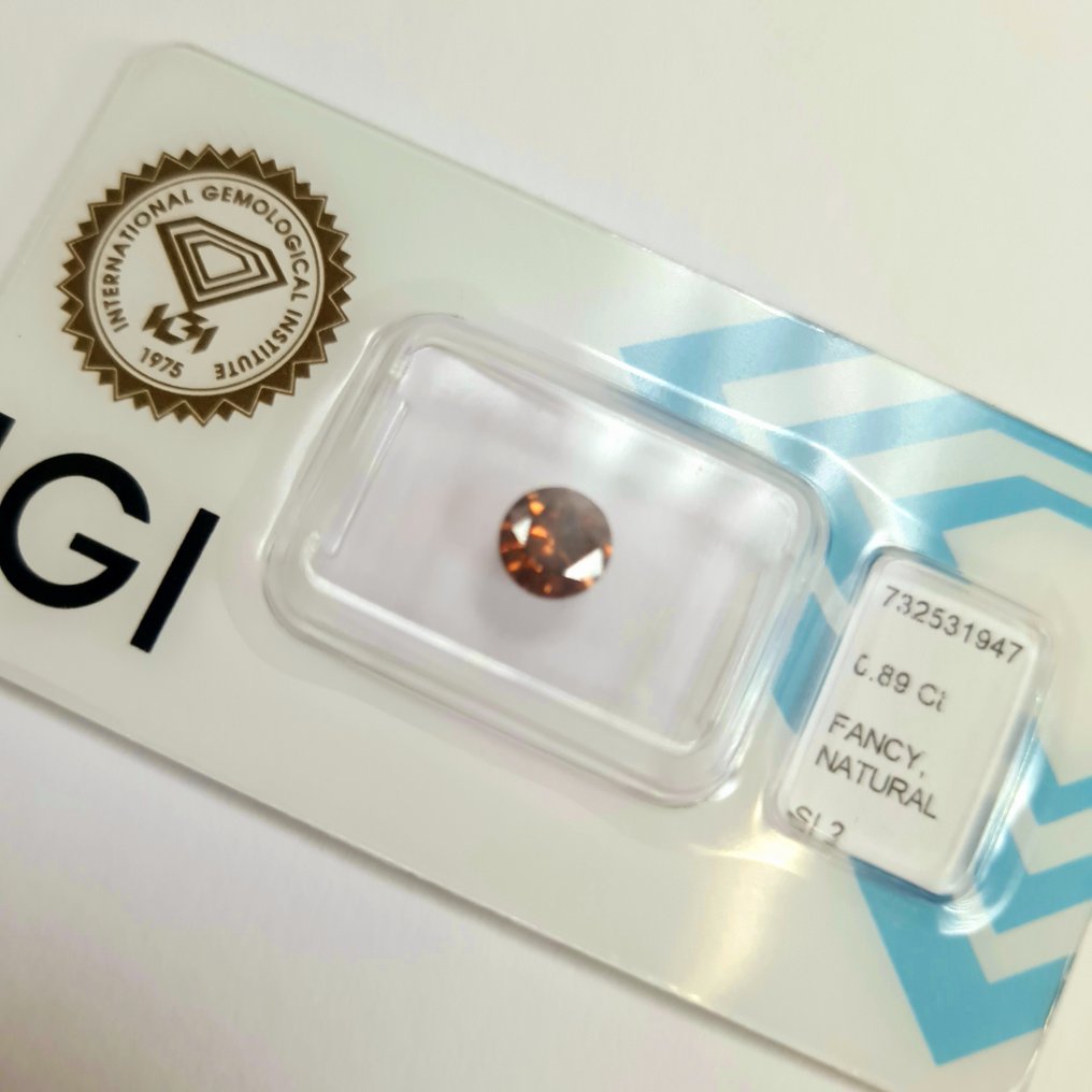 没有保留价 - 1 pcs 钻石  (天然色彩的)  - 0.89 ct - 圆形 - Fancy deep 棕色 橙色 - SI2 微内含二级 - 国际宝石研究院（IGI） #2.1