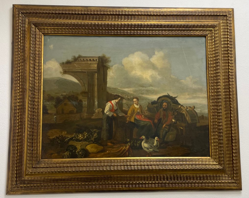 Italiensk skole (XVII) - Scena di mercato con figure presso rovine classiche romane #2.1