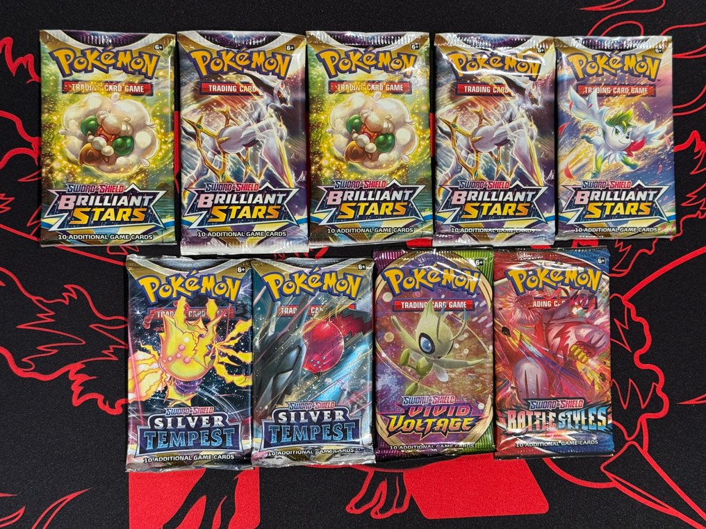 Pokémon - 9 Booster pack - 9 booster packs van de sword and shield series - Sword & Shield - Brilliant Stars, Vivid Voltage, Silver Tempest, Battle Styles #1.0