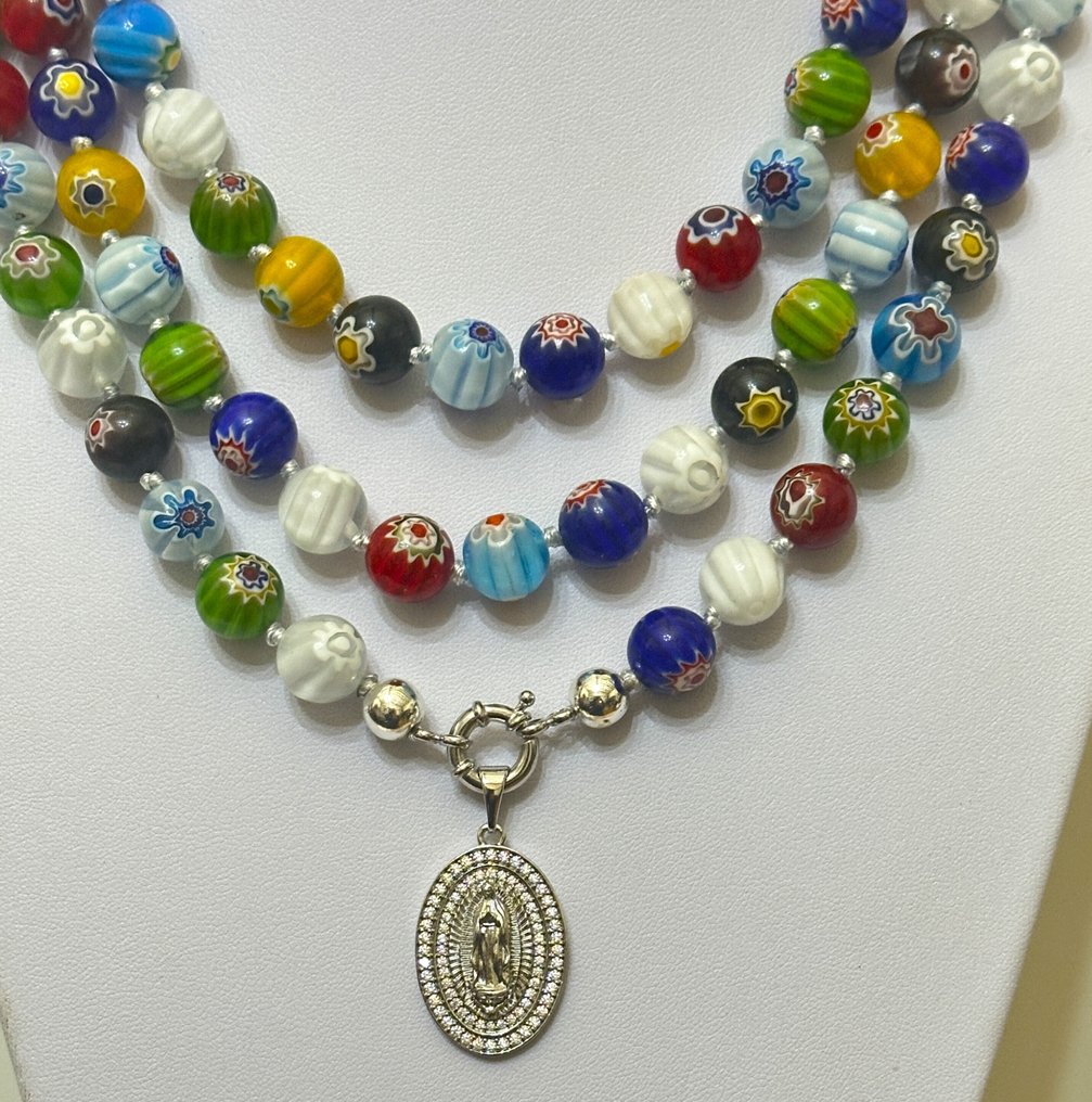 Crisral Murano, (12 mm) con 'Vierge Marie'. Alta qualità AAA. Purezza divina del santo. - Collana con ciondolo - Con chiusura in argento 925 #1.0