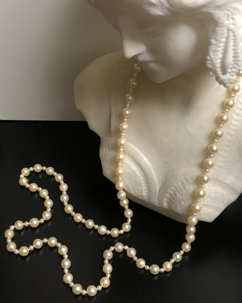 χωρίς τιμή ασφαλείας - Κολιέ - 18 καράτια Λευκός χρυσός, Κίτρινο χρυσό - 0.15ct. tw. Διαμάντι (Φυσικό) - Μαργαριτάρι - Αριθμός A974 - 95 εκ. #3.2