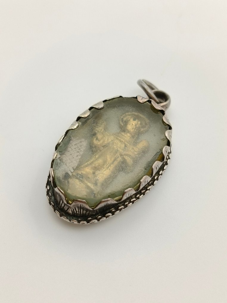  Λειψανοθήκη - Ασημί, Γυαλί, Textile - 18ος αιώνας - Ιερό λείψανο του S. Anthony of Padua.  #1.0