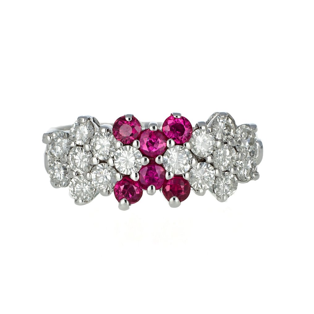 Gyűrű - 18 kt. Fehér arany - 0.64ct. tw. Gyémánt (Természetes) - Rubin #2.1