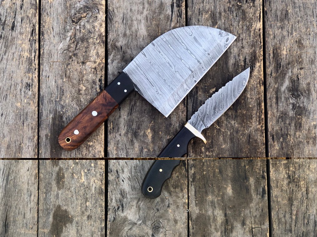 廚刀 - 享誉盛名的手工塞尔维亚厨师剁刀与剥皮刀，锻钢制成，玫瑰木及稀有手柄 - 北美 - 皮套 (RT2) #3.2
