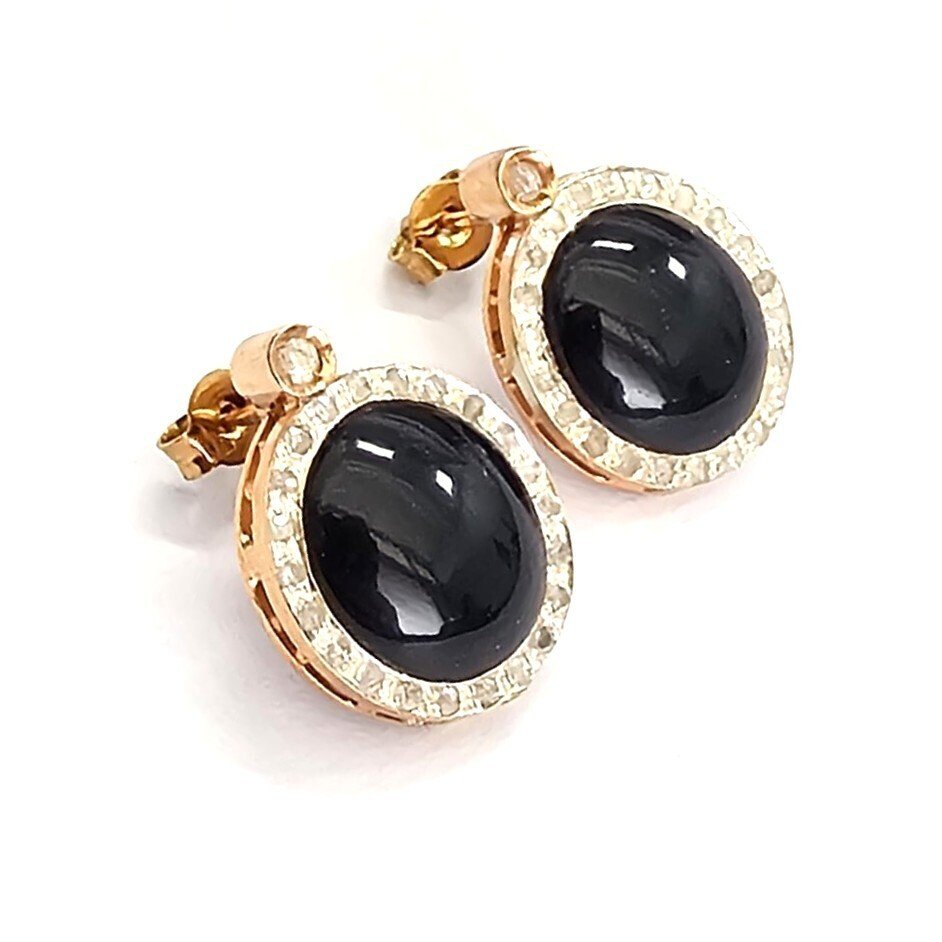 没有保留价 - 耳环 - 9 kt. 玫瑰金, 银 缟玛瑙 - 钻石 #1.0