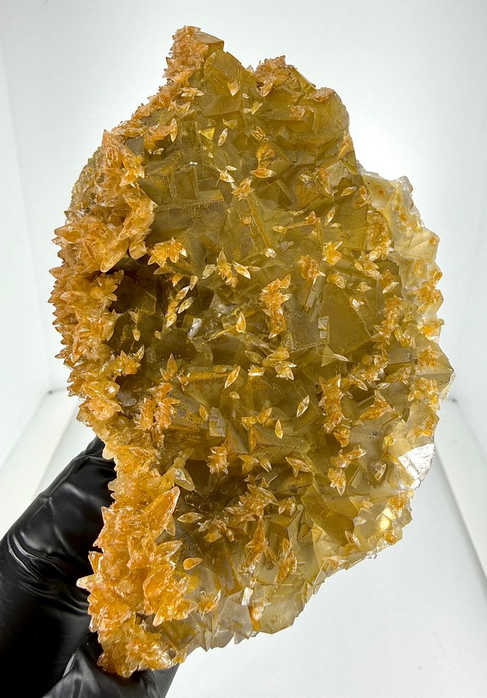 Golden Fluorite with Calcite Specimen - Height: 100 mm - Width: 61 mm- 228 g #1.0