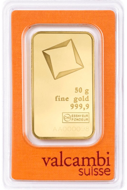 50 grams - Gold .999 - Valcambi, Switzerland - Sealed & with certificate #2.1