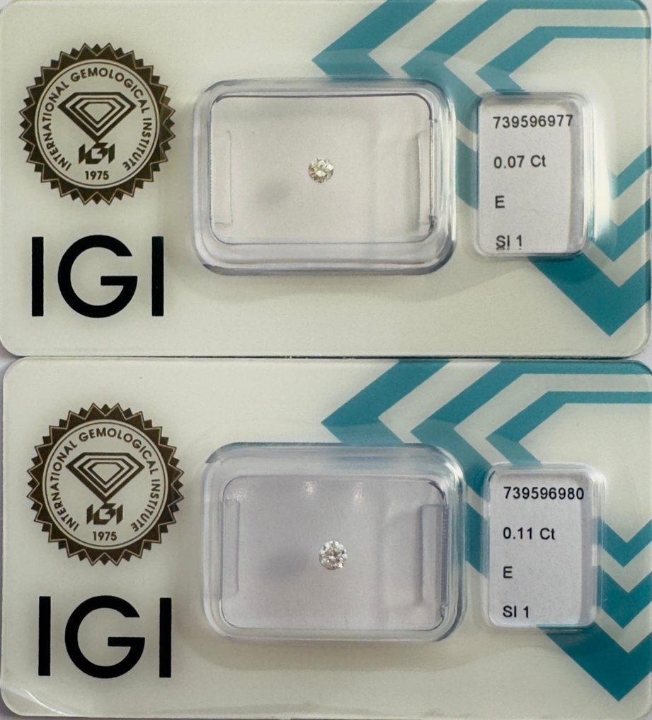 Zonder minimumprijs - 2 pcs Diamant (Natuurlijk) - 0.18 ct - Rond - E - SI1 - International Gemological Institute (IGI) - Matching Pair #1.0