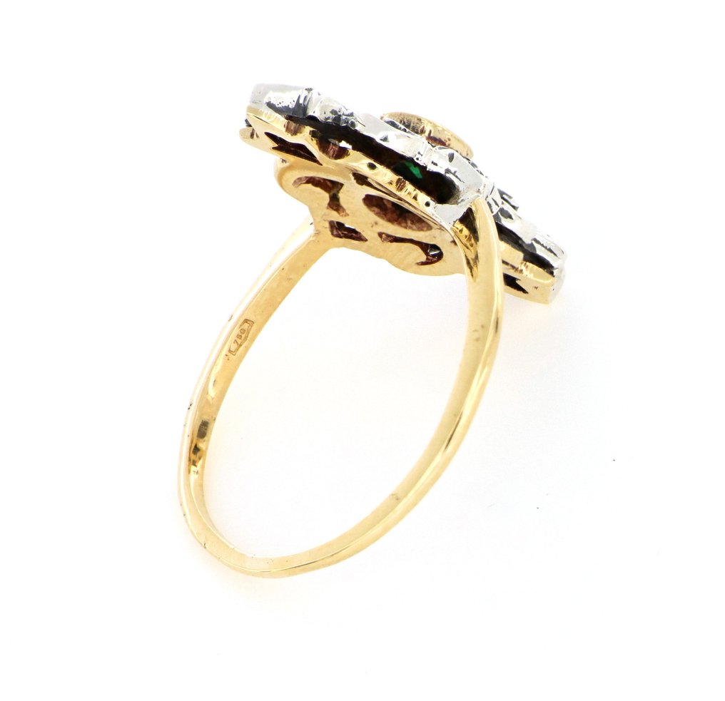 沒有保留價 - 戒指 - 18 克拉 黃金, 銀 - 0.10ct. tw. 祖母綠 - 鉆石 #3.2