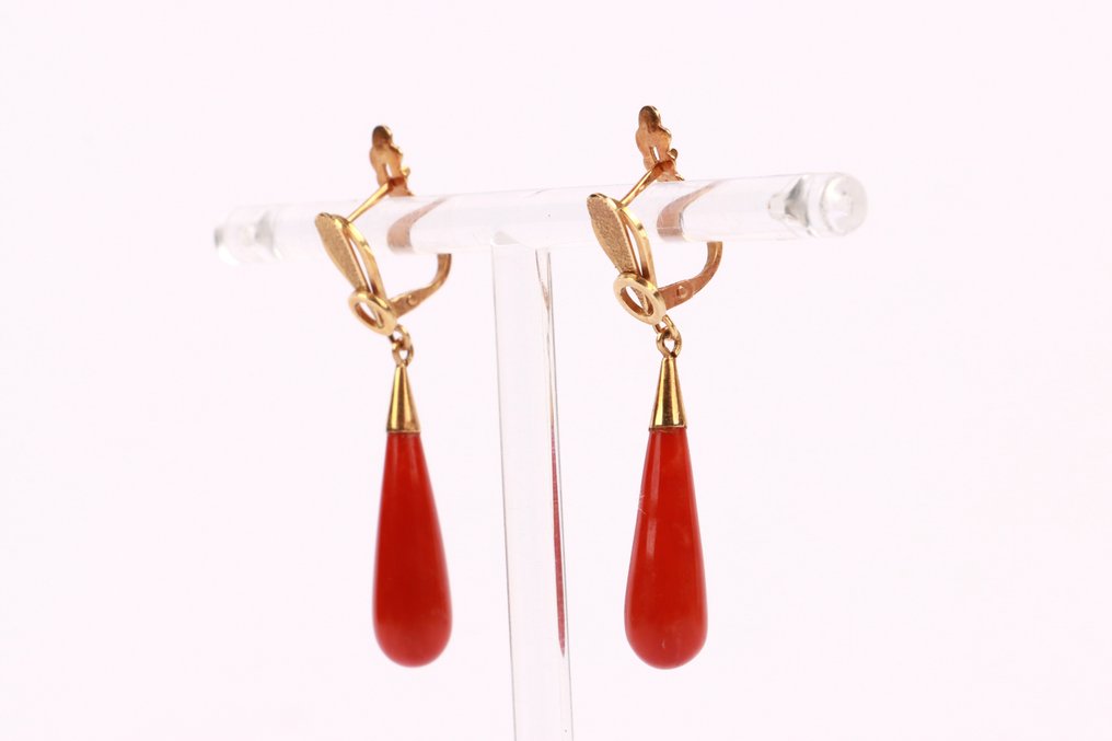 Boucles d'oreilles - 14 carats Or jaune Corail #2.1