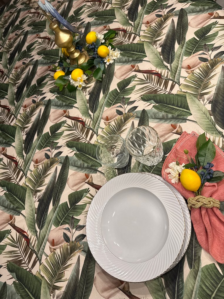 San Leucio - Față de masă mare și exclusivistă cu palmieri și calas. - Față de masă  - 250 cm - 140 cm #3.2