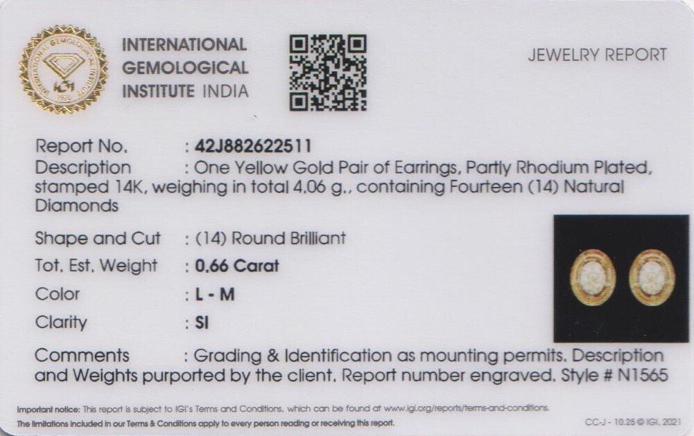 χωρίς τιμή ασφαλείας - Καρφωτά σκουλαρίκια - 14 καράτια Κίτρινο χρυσό -  0.66ct. tw. Διαμάντι (Φυσικό) - Χρυσά Διαμαντένια Σκουλαρίκια #2.1