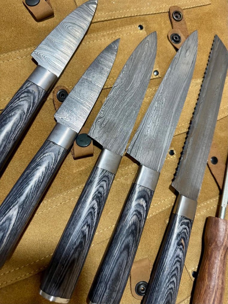 廚刀 - 厨房刀具套装(0130) - 异国木柄与1095/15N20折叠钢 - 英國 - 厨房刀具套装 #2.1