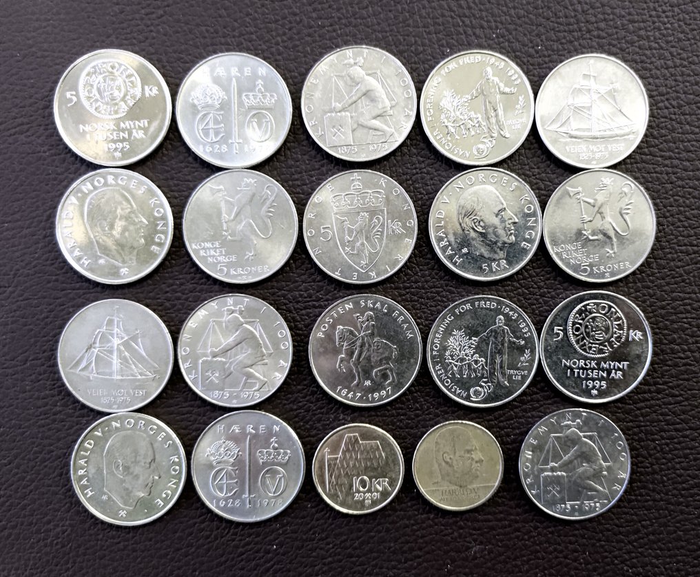 Norvégia. Lot of 20 coins: 5, 10 Kroner, incl. commemorative issues 1975/2001 (Nincs minimálár) #2.1