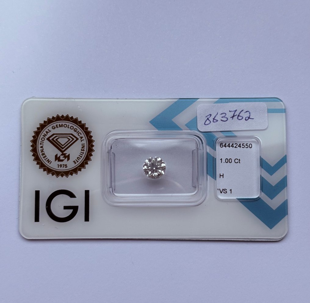 1 pcs Diamond  (Natural)  - 1.00 ct - Round - H - VS1 - International Gemological Institute (IGI) #1.0