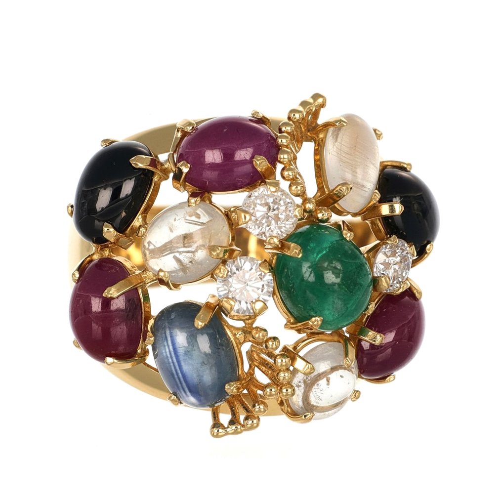 Gyűrű - 18 kt. Sárga arany, Zaffír - Rubin - 1 Smaragd - Citrin kvarc - Holdkő - 6.03ct. tw. Gyémánt (Természetes) #2.1