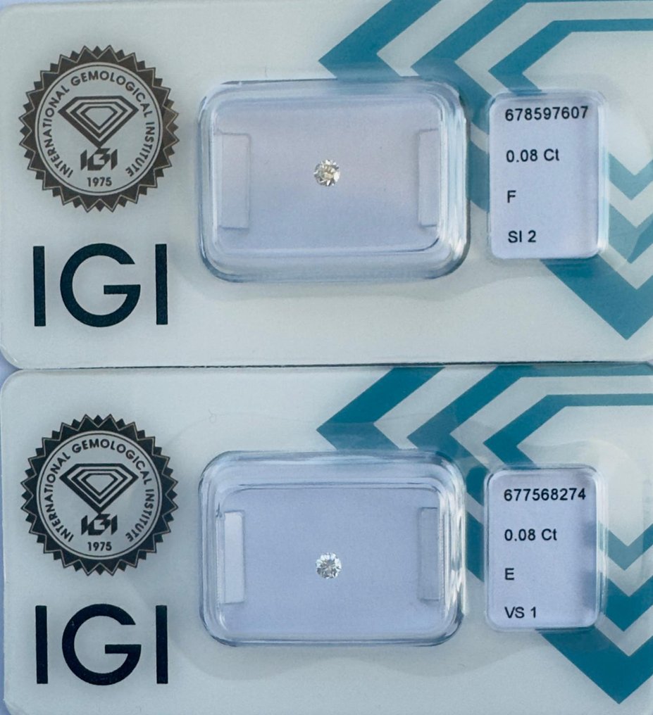 沒有保留價 - 2 pcs 鑽石 (天然) - 0.16 ct - 圓形 - E(近乎完全無色), F(近乎無色) - VS1, SI2 - 國際寶石學院(International Gemological Institute (IGI)) - 一对 #1.0
