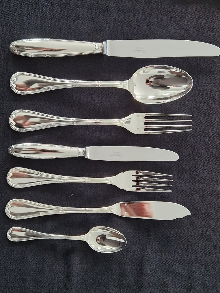 Christofle - Servizio di posate per 12 (85) - Nastro incrociato - Placcato argento #1.0
