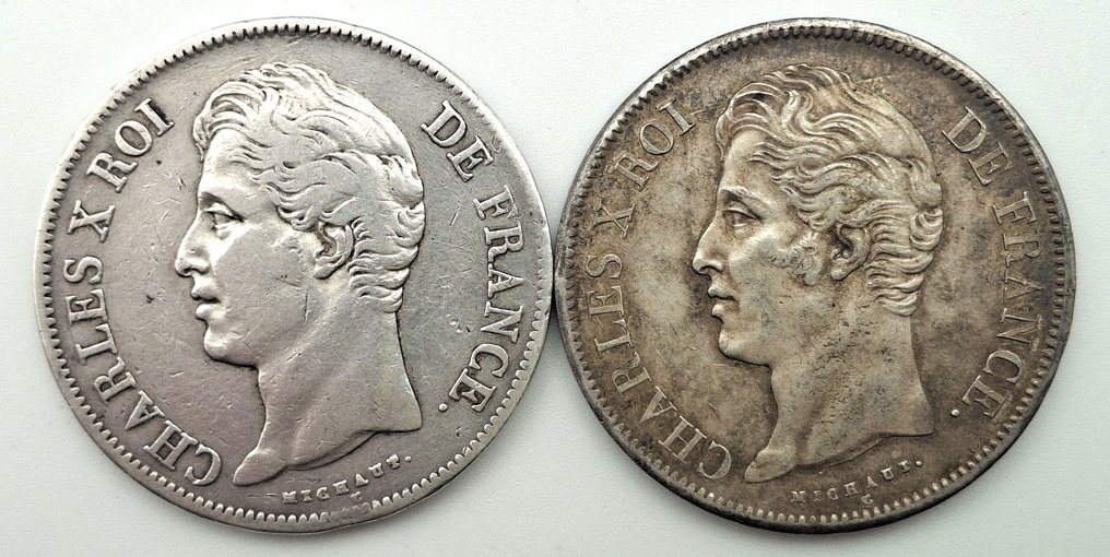 Γαλλία. Charles X. 5 Francs 1827-I et 1829-MA (lot de 2 monnaies) (χωρίς τιμή ασφαλείας) #1.0