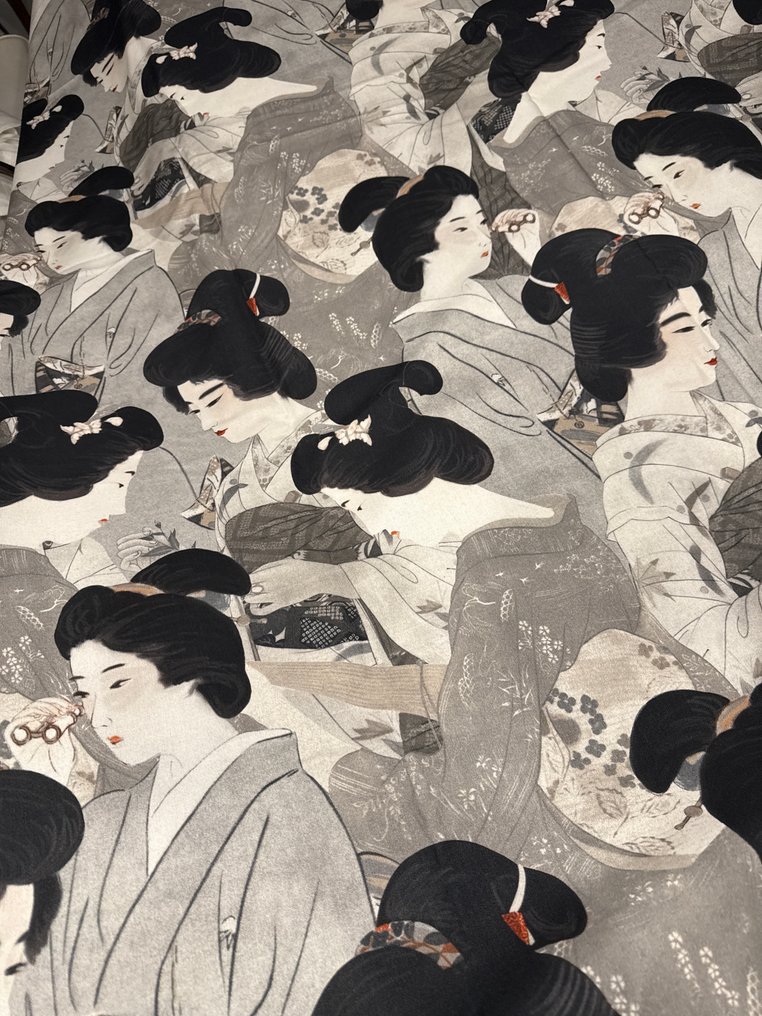 San Leucio - Large panel of sturdy canvas, Japanese-style Toile de Jouy. - Textile - 280 cm - 150 cm #1.0