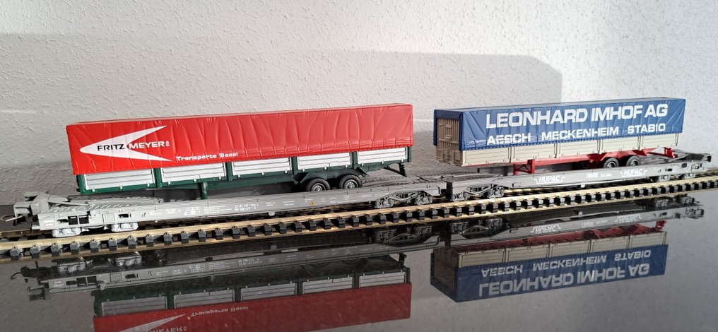 Roco H0 - 46590 - Machetă tren transport marfă (1) - Dublă trailerdraagwagon - SBB #1.0