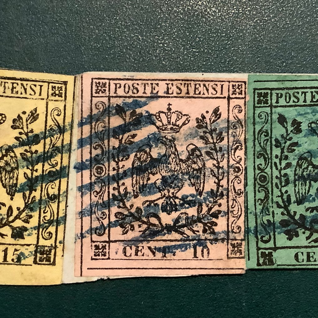 意大利古城邦-莫德纳 1852 - 5、10 和 15 分的徽章碎片 - Sassone 2/4 #2.1