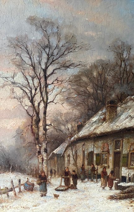 W.H. Eickelberg (1845-1920) - Winterlandschap met figuren #1.0